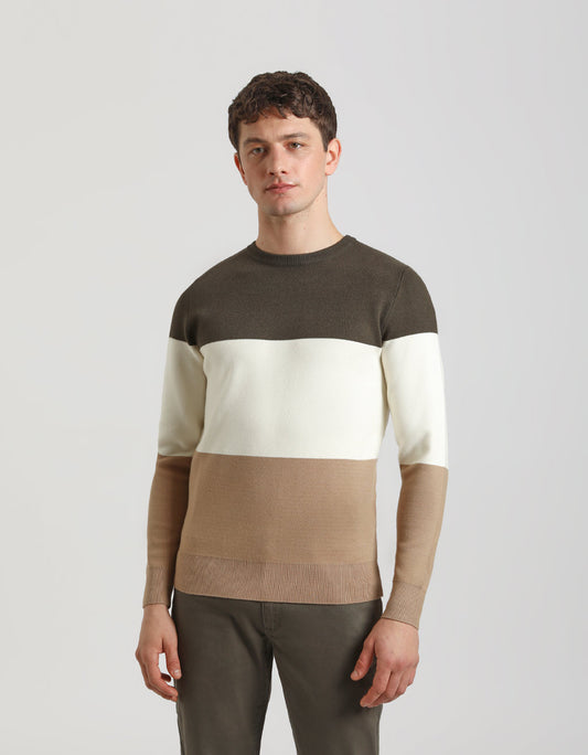 Colourblock viscose crew-neck sweater