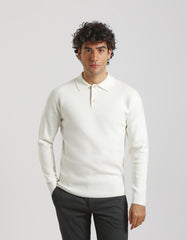 Long-sleeved viscose-blend polo shirt