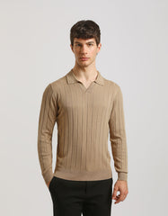 Ribbed long-sleeved polo shirt