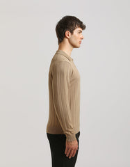 Ribbed long-sleeved polo shirt