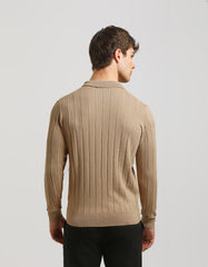 Ribbed long-sleeved polo shirt