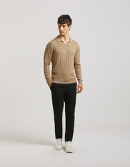 Ribbed long-sleeved polo shirt