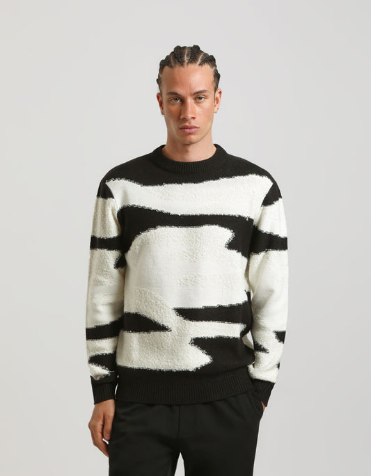Abstract patterned crew-neck sweater