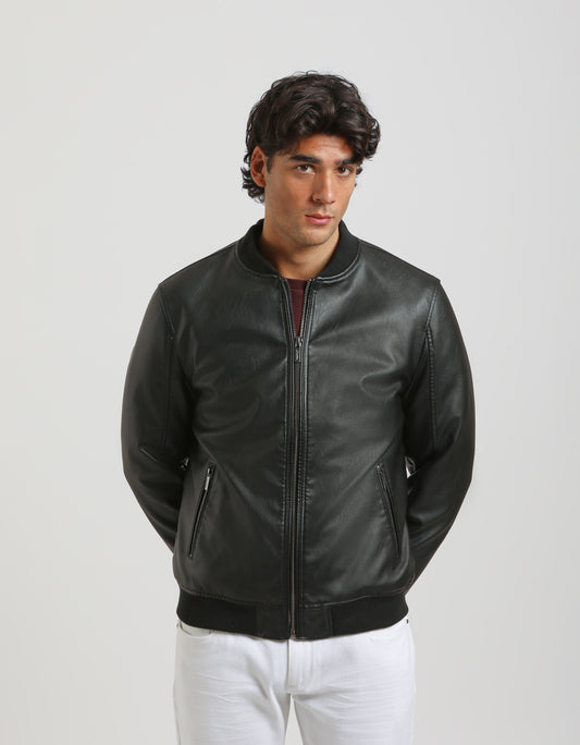 Bomber effetto pelle con cappuccio