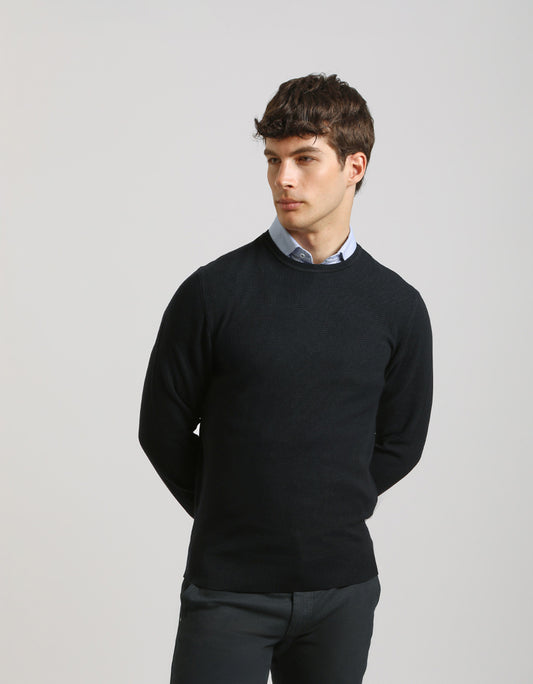 Structured crew-neck jersey