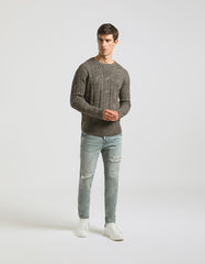 Crew-neck sweater with braid