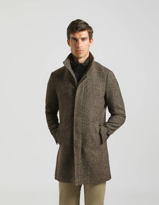 Mock neck coat with patterned