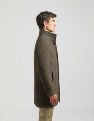 Mock neck coat with patterned