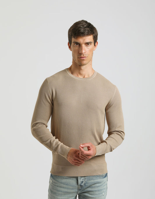 Structured crew-neck jersey
