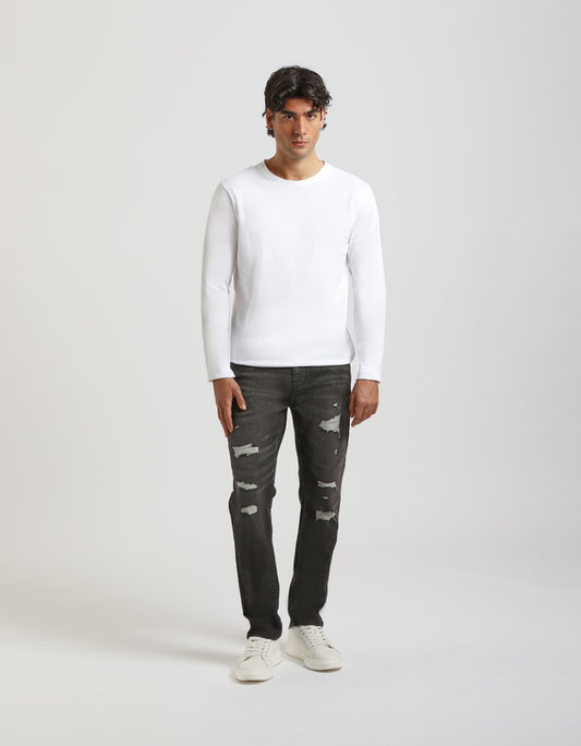 Dark regular fit jeans with rips
