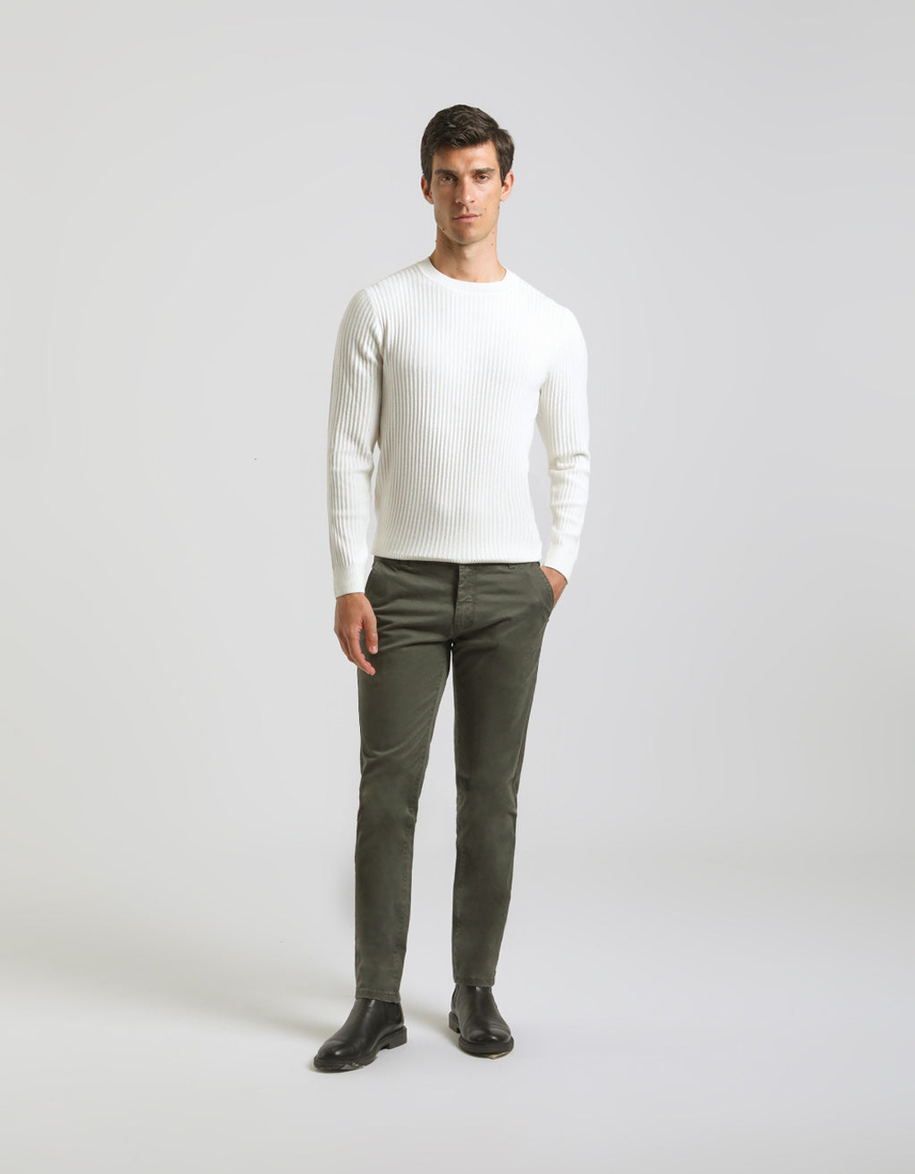 Pantaloni chino in cotone|Colore:Verde scuro