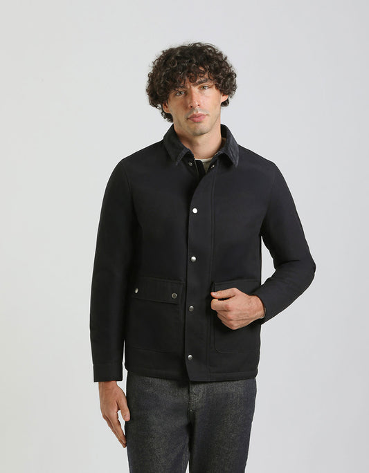Cotton jacket with velvet collar