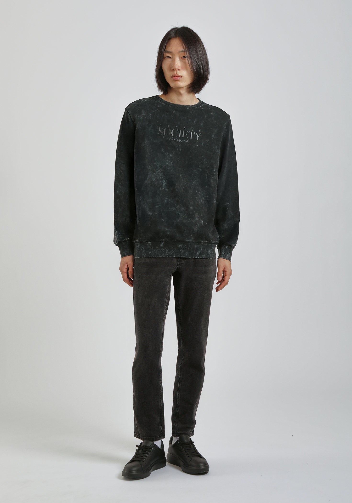 Felpa girocollo con stampa|Colore:Nero