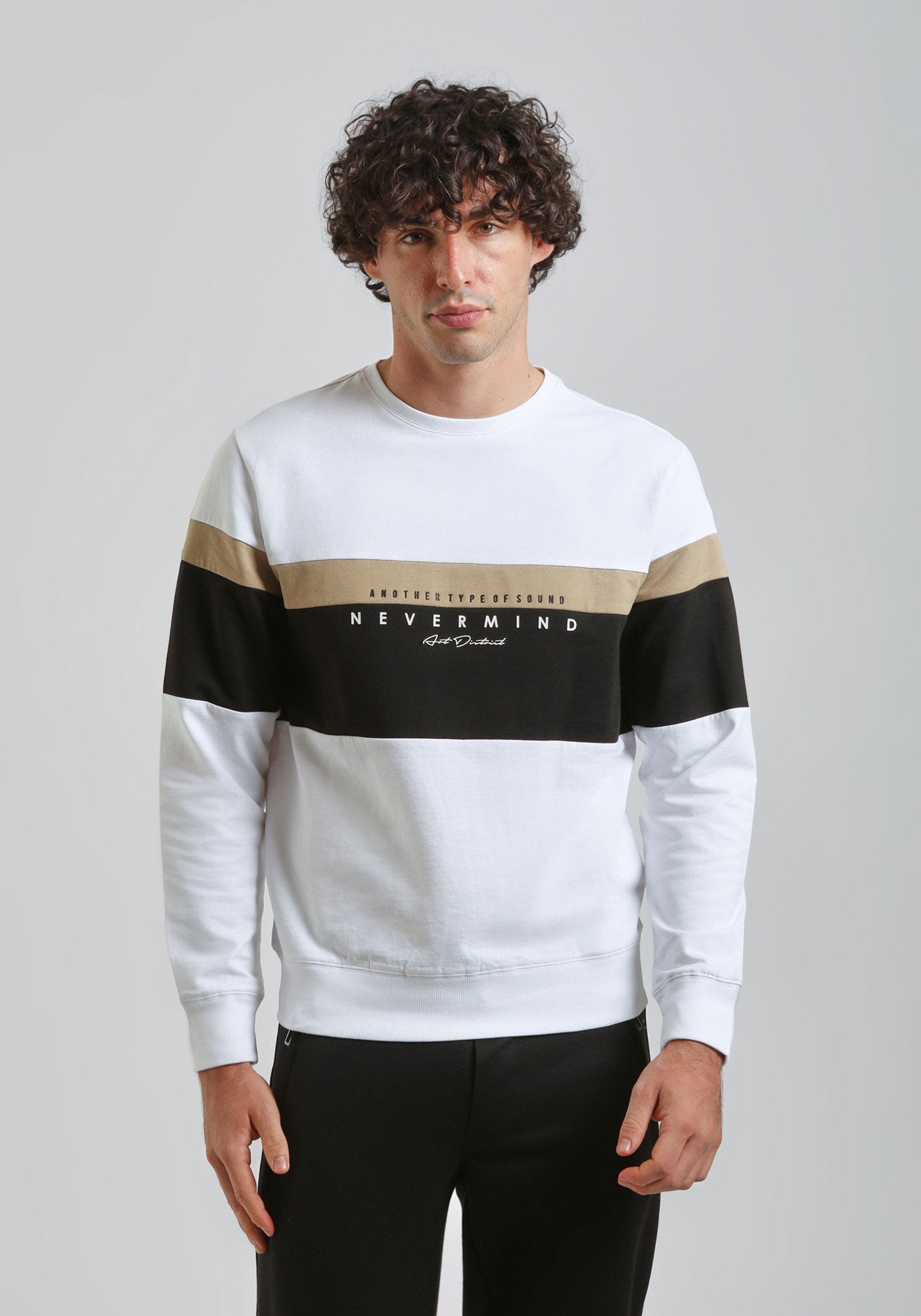 Felpa girocollo colorblock|Colore:Beige