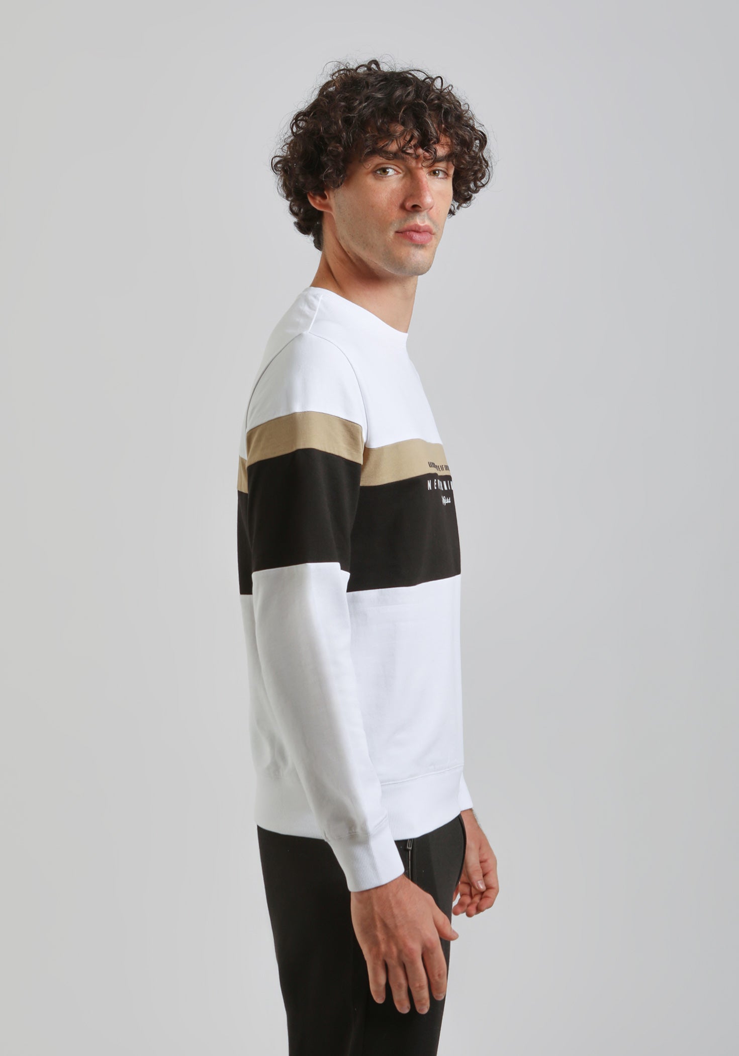 Felpa girocollo colorblock|Colore:Beige