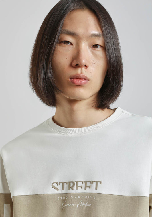 Felpa girocollo con stampa|Colore:Off white