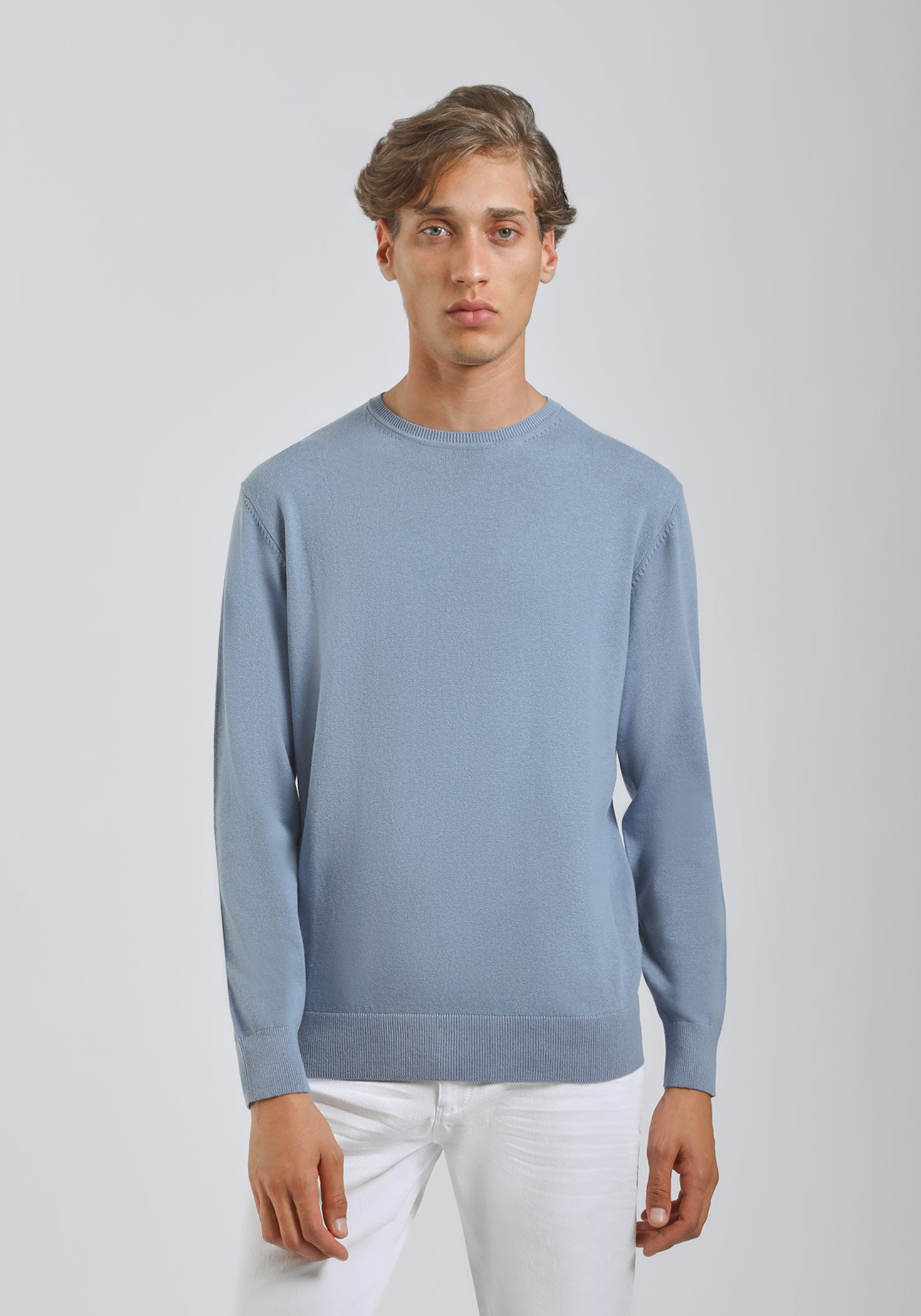 Maglia girocollo tinta unita|Colore:Ciano