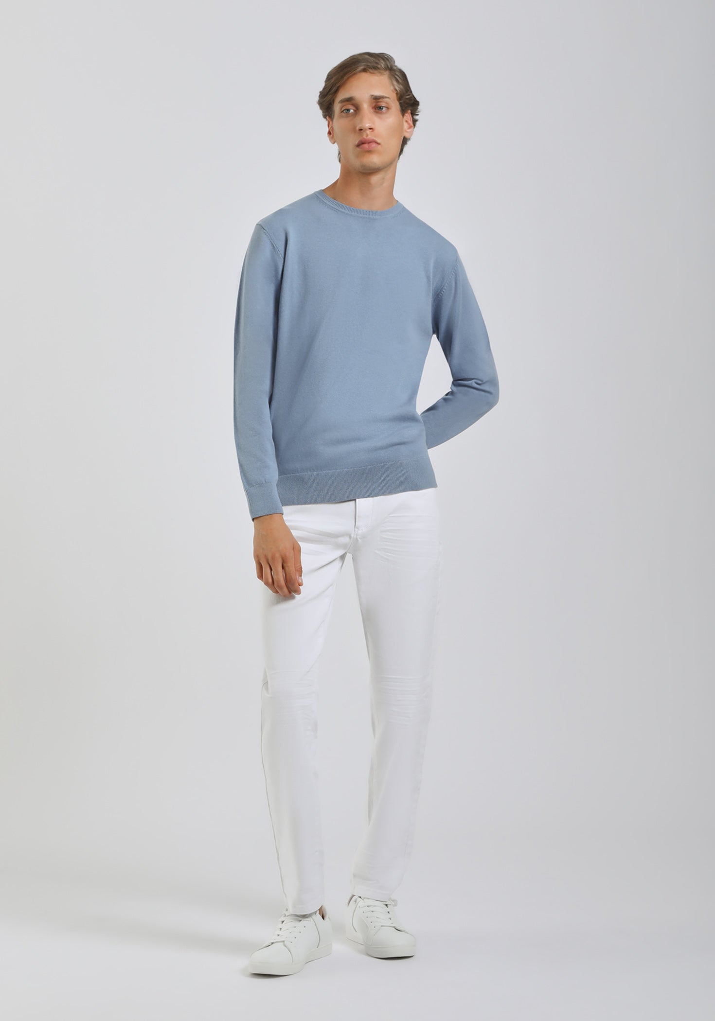 Maglia girocollo tinta unita|Colore:Ciano