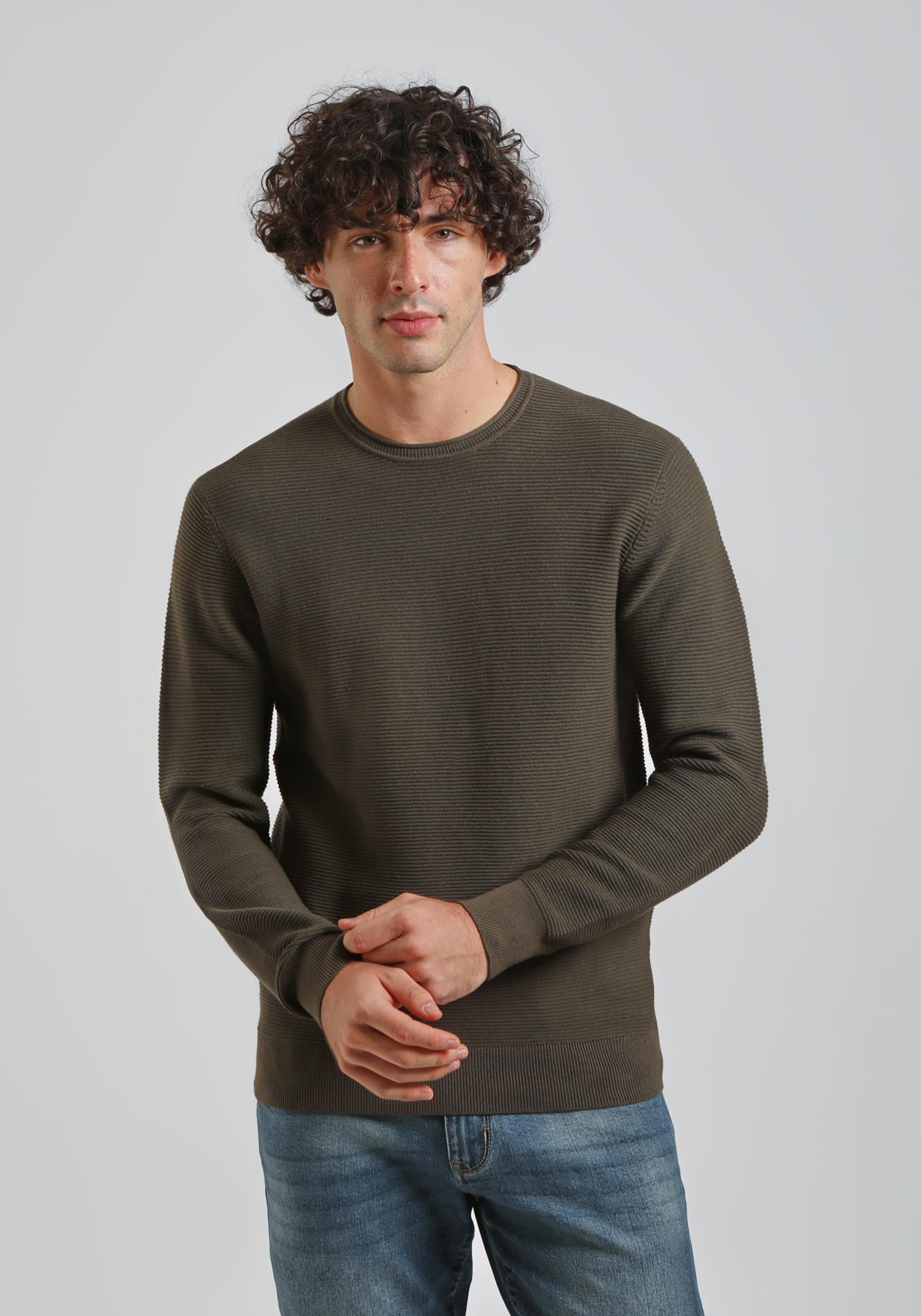 Maglia girocollo strutturato|Colore:Verde scuro