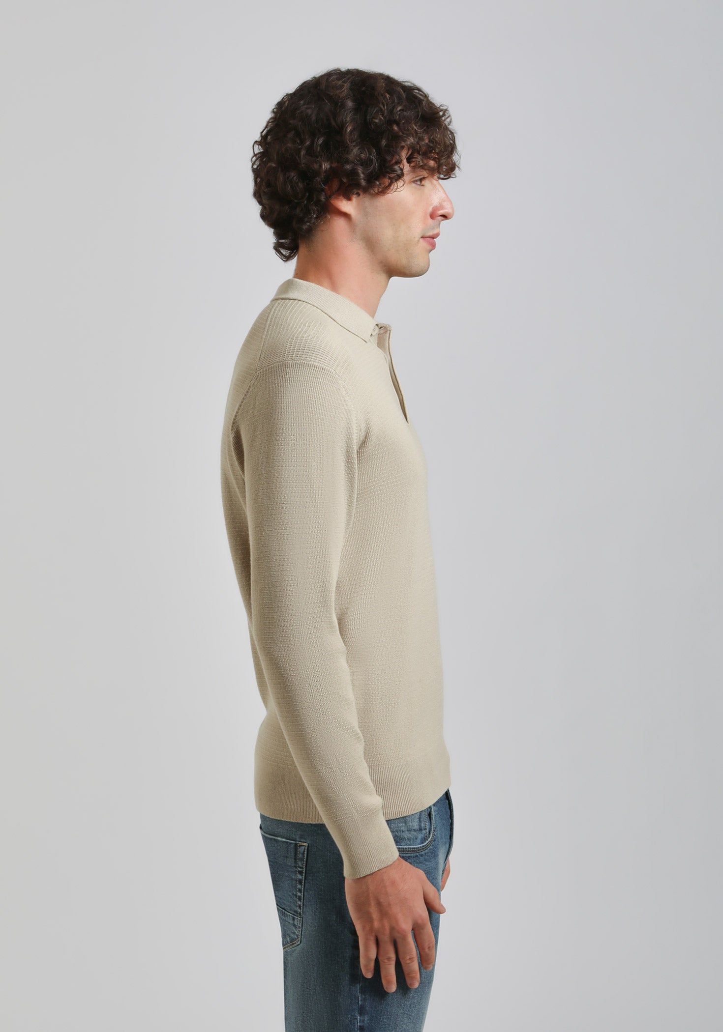 Polo manica lunga con bottoni|Colore:Beige