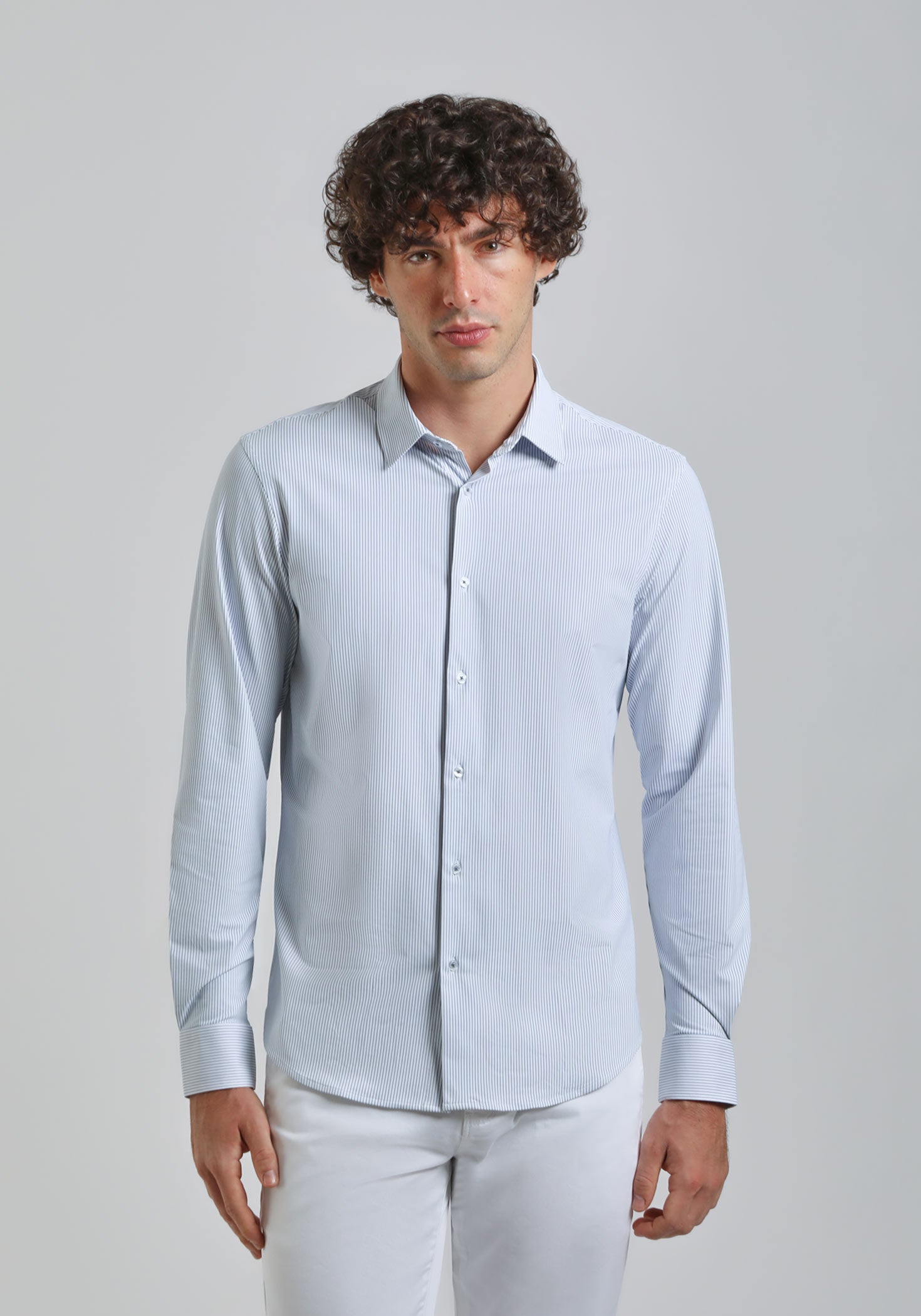 Camicia manica lunga a righe|Colore:Azzurro