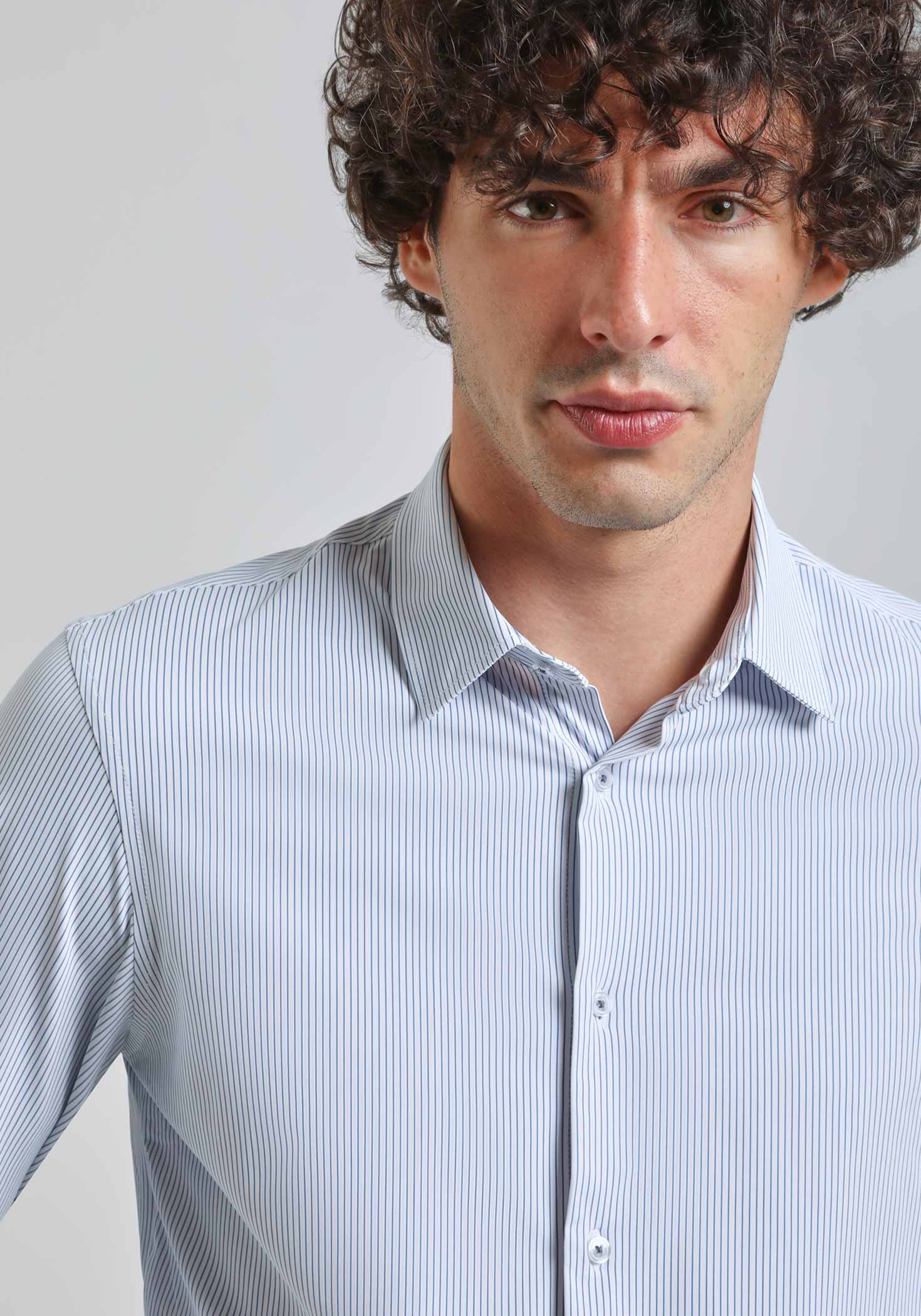 Camicia manica lunga a righe|Colore:Azzurro