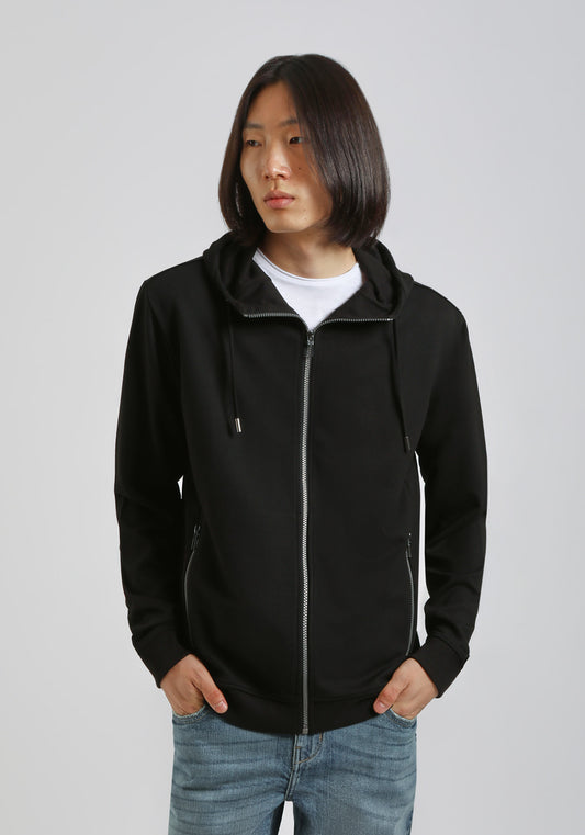 Felpa zip con cappuccio|Colore:Nero