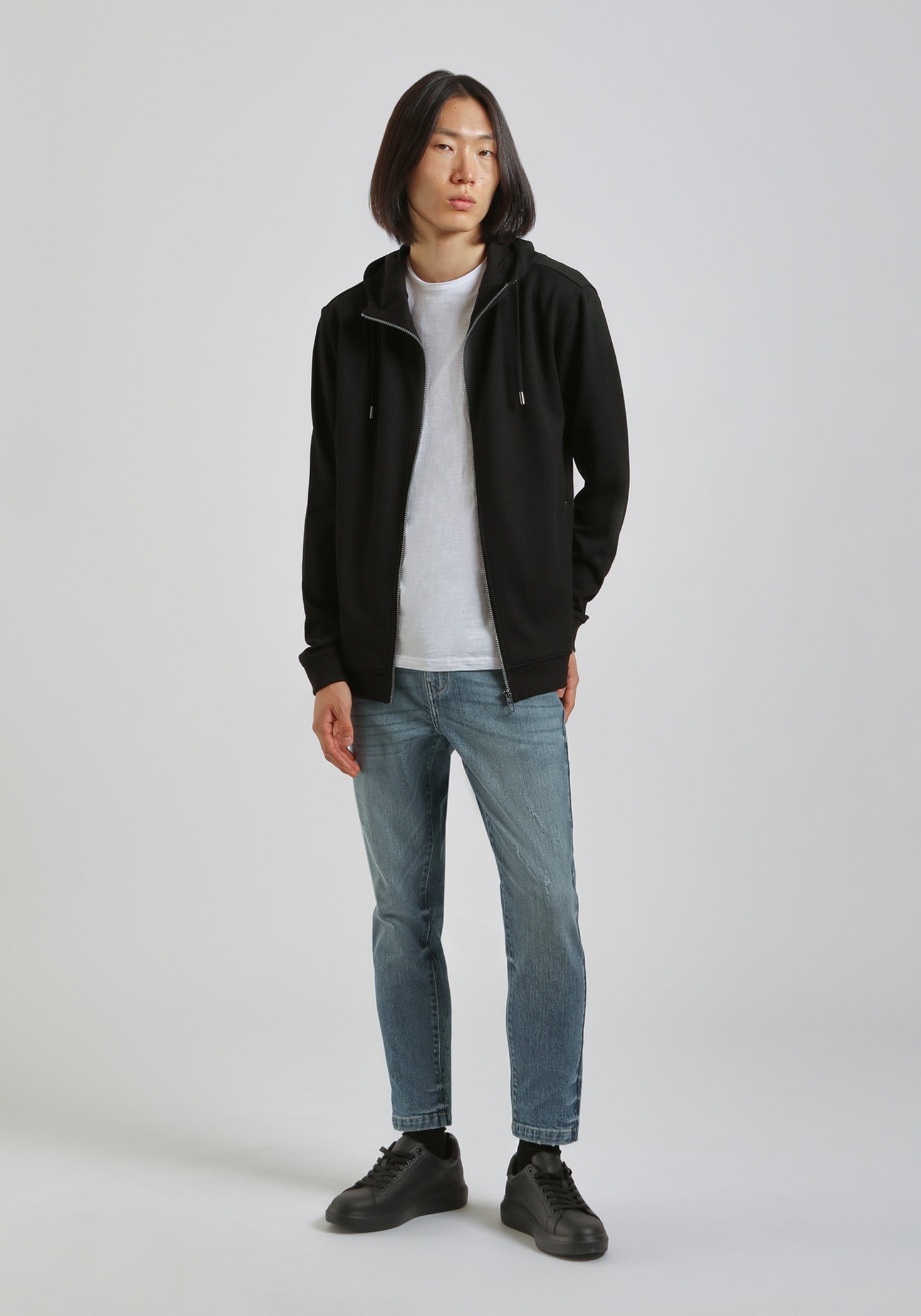 Felpa zip con cappuccio|Colore:Nero