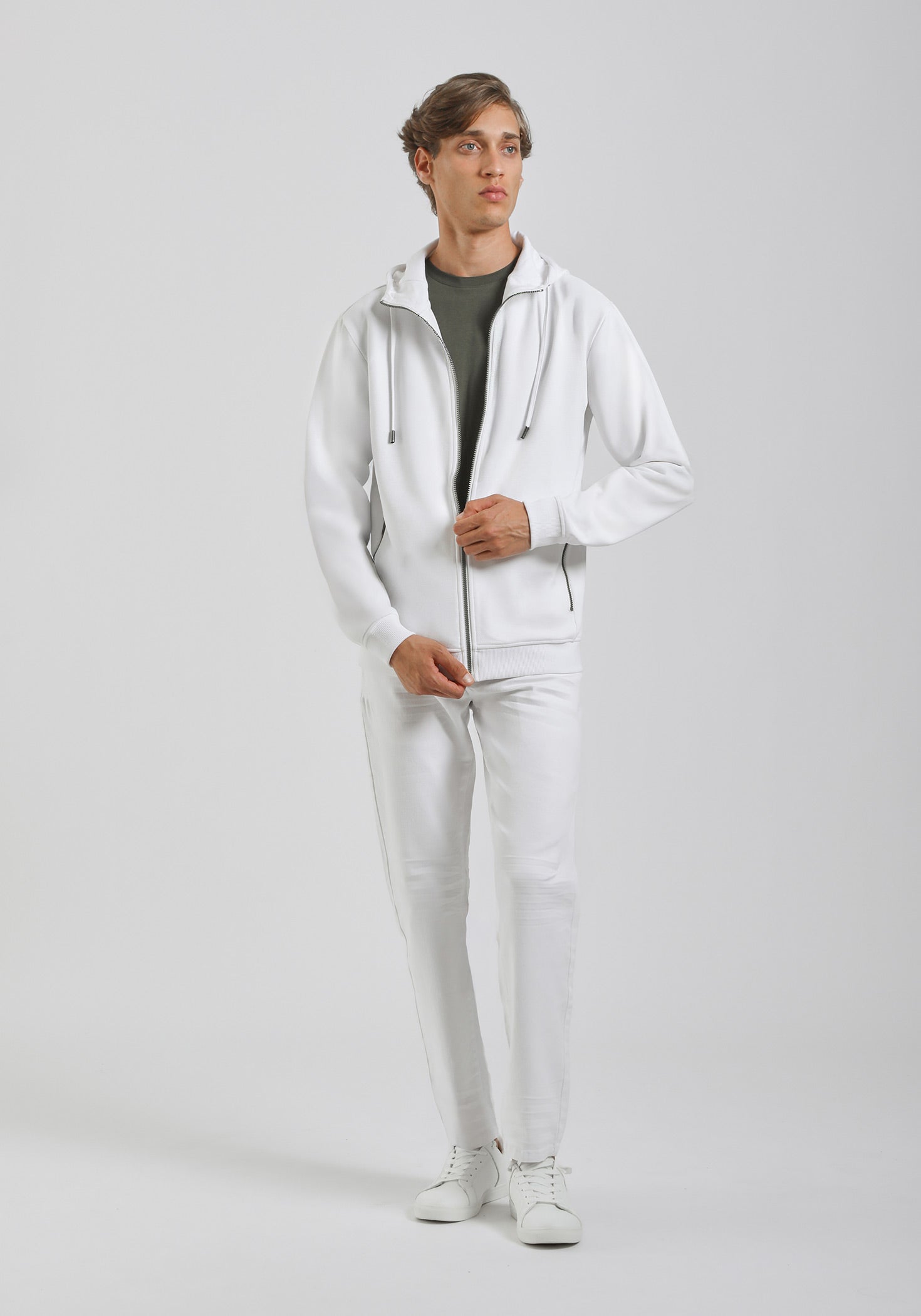 Felpa zip con cappuccio|Colore:Off white