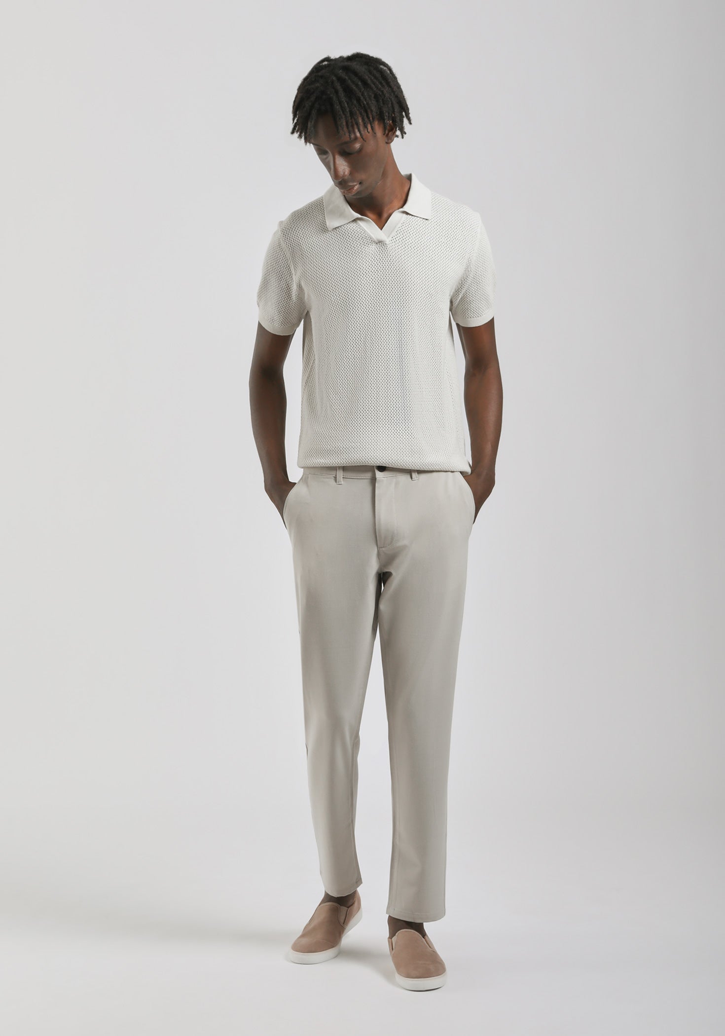 Pantaloni chino misto viscosa|Colore:Ecrù