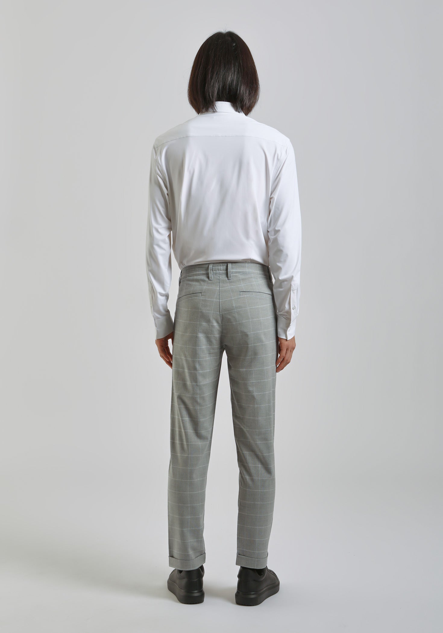 Pantaloni chino con fantasia a quadri|Colore:Grigio