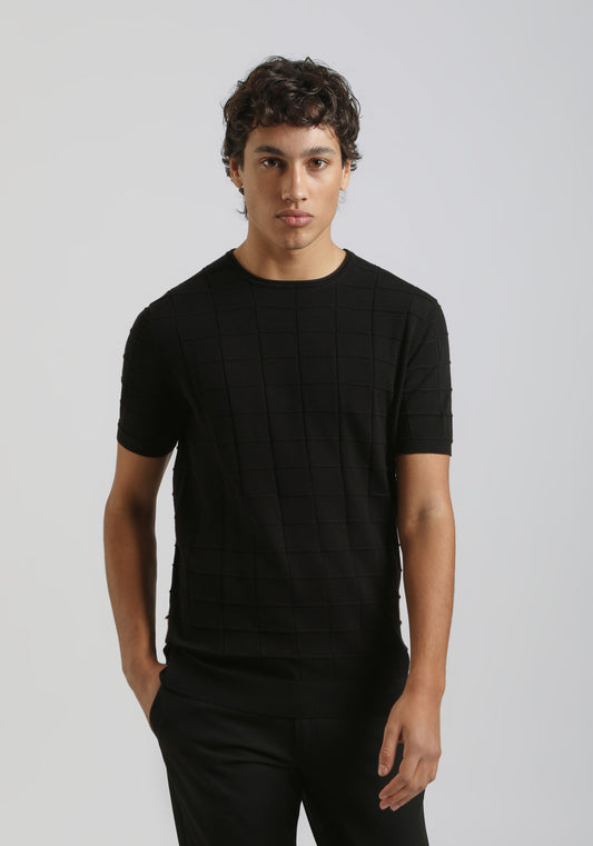 T-shirt in maglia a quadri|Colore:Nero