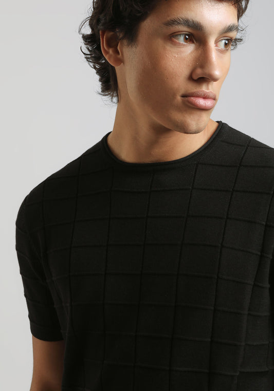 T-shirt in maglia a quadri|Colore:Nero