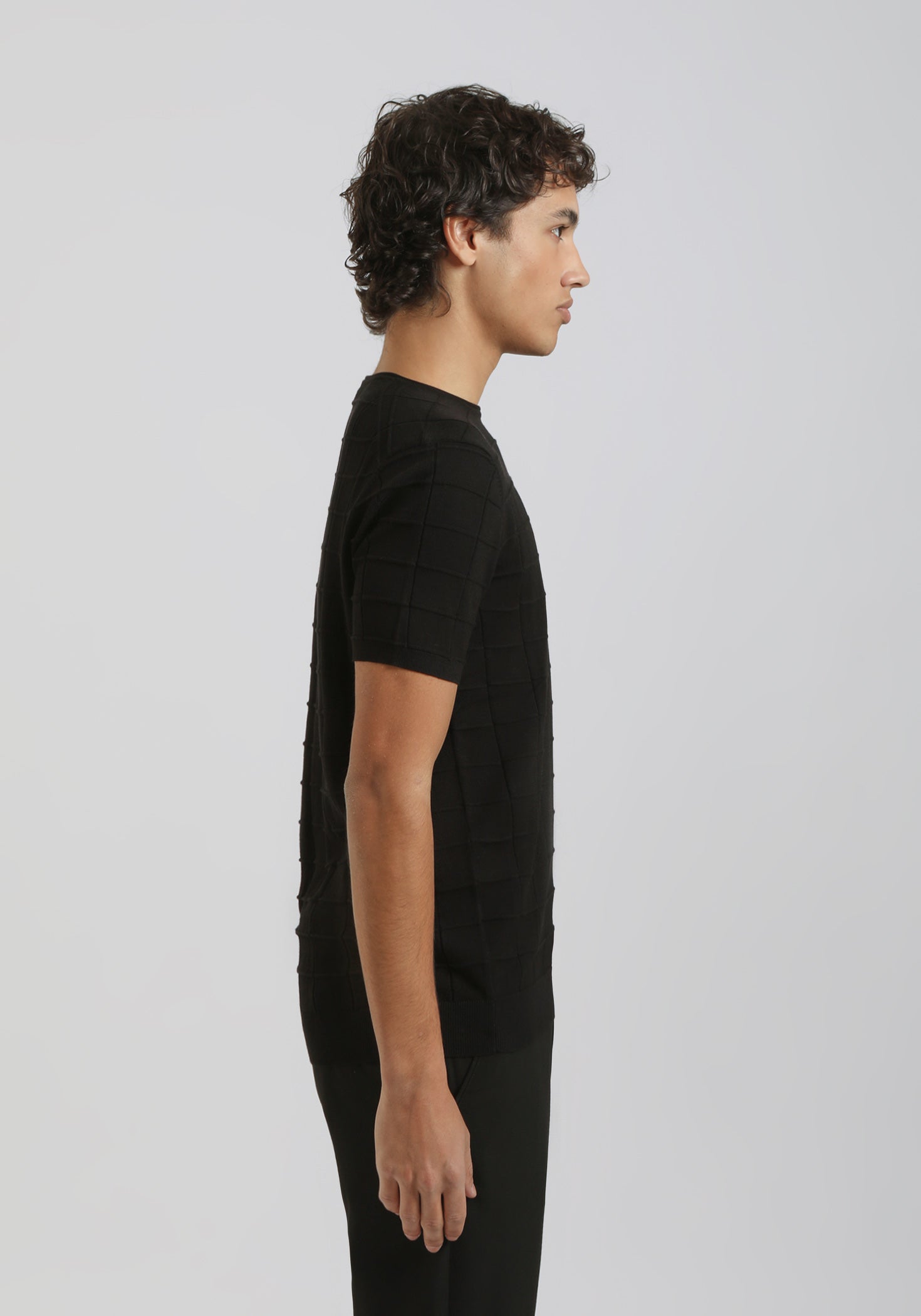 T-shirt in maglia a quadri|Colore:Nero