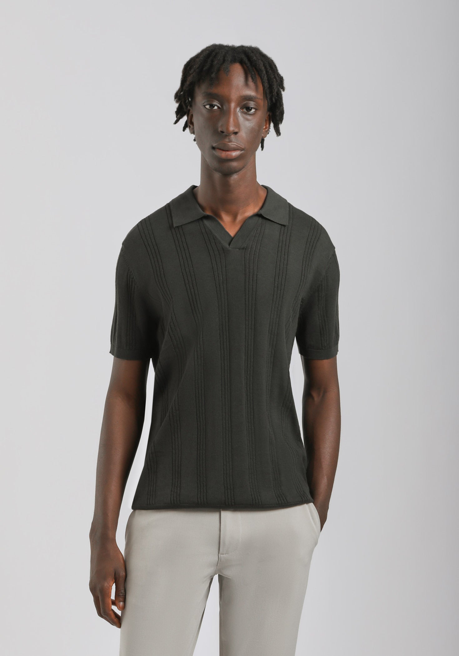Polo in maglia rigata|Colore:Verde bosco