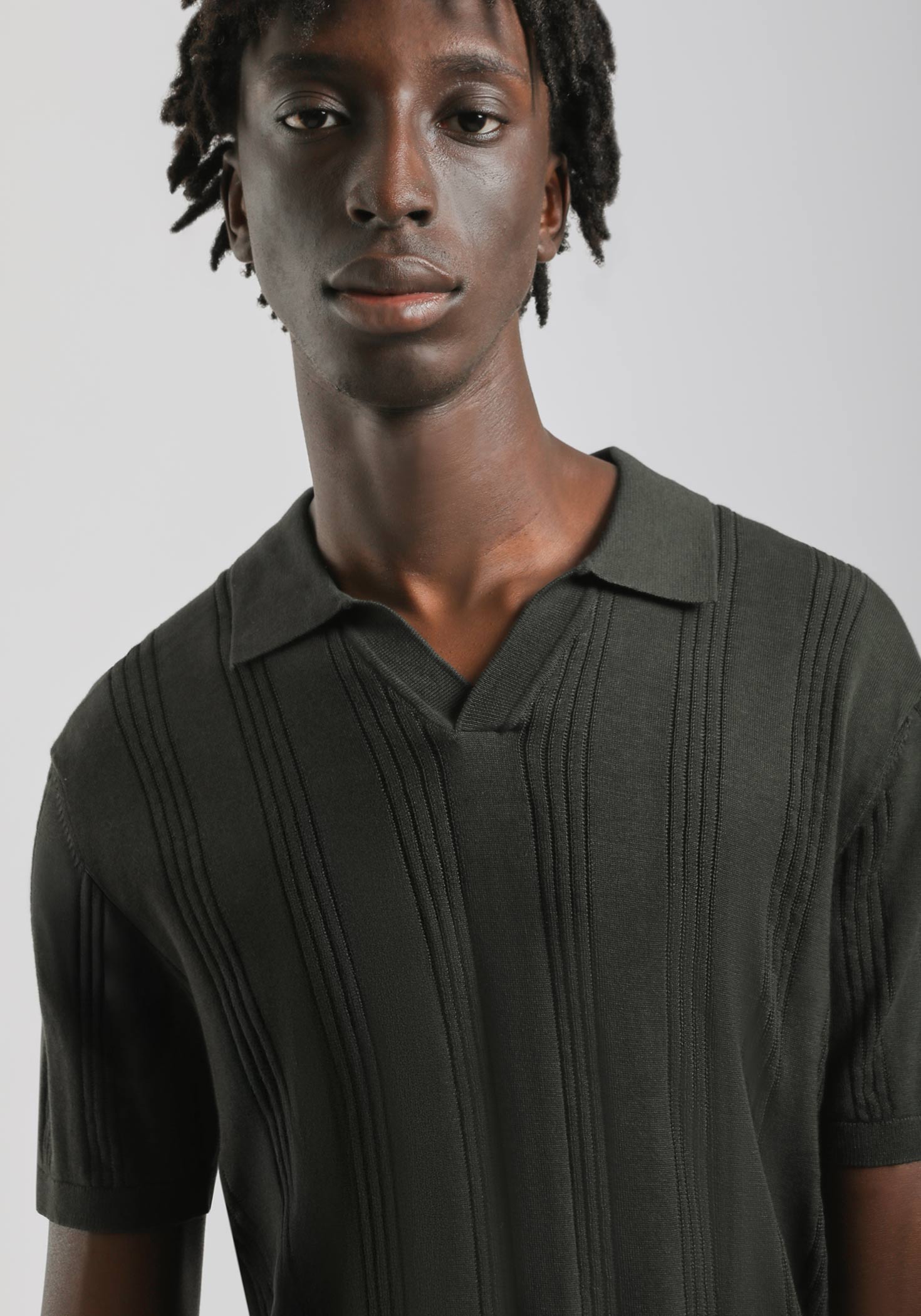 Polo in maglia rigata|Colore:Verde bosco