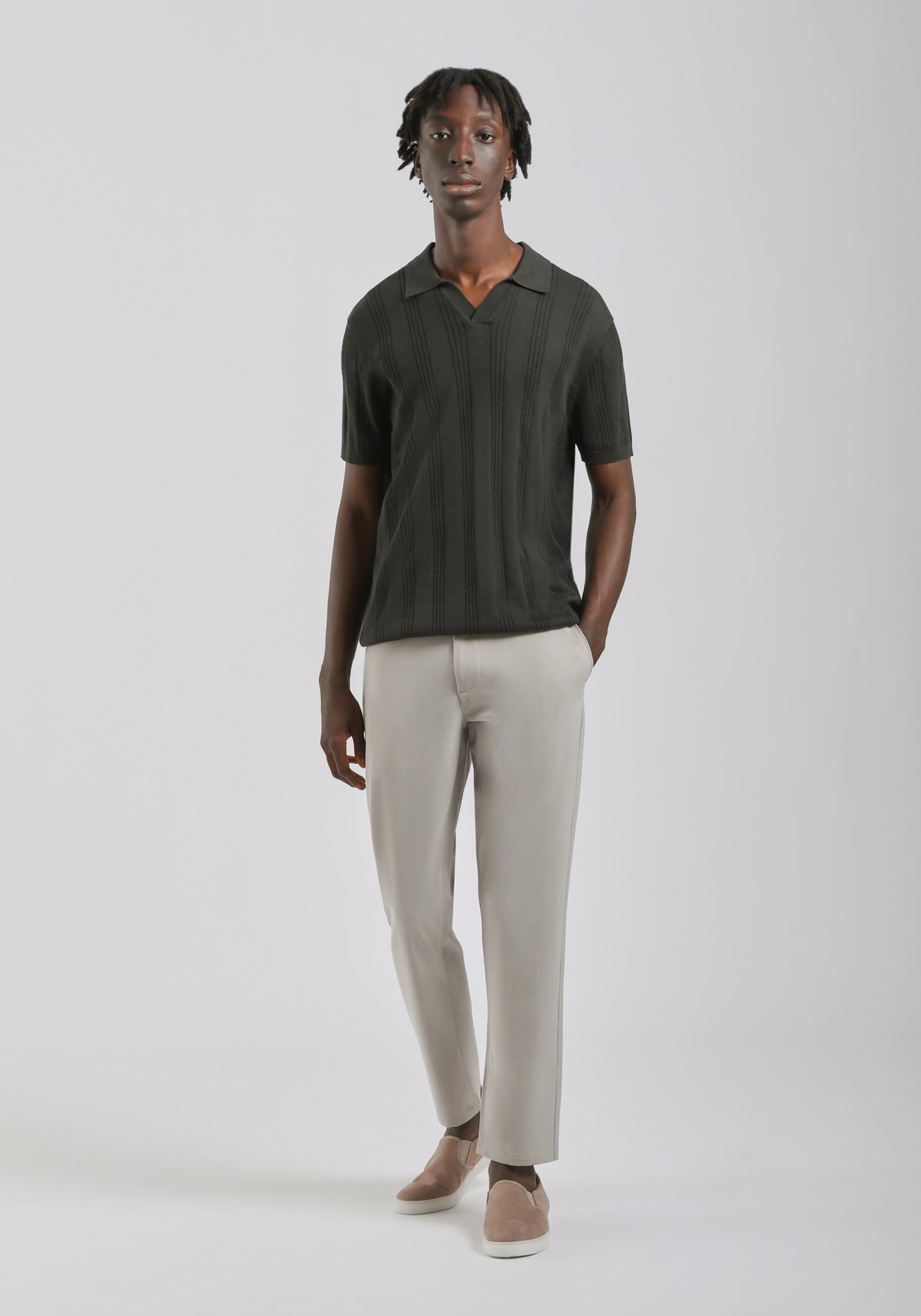 Polo in maglia rigata|Colore:Verde bosco