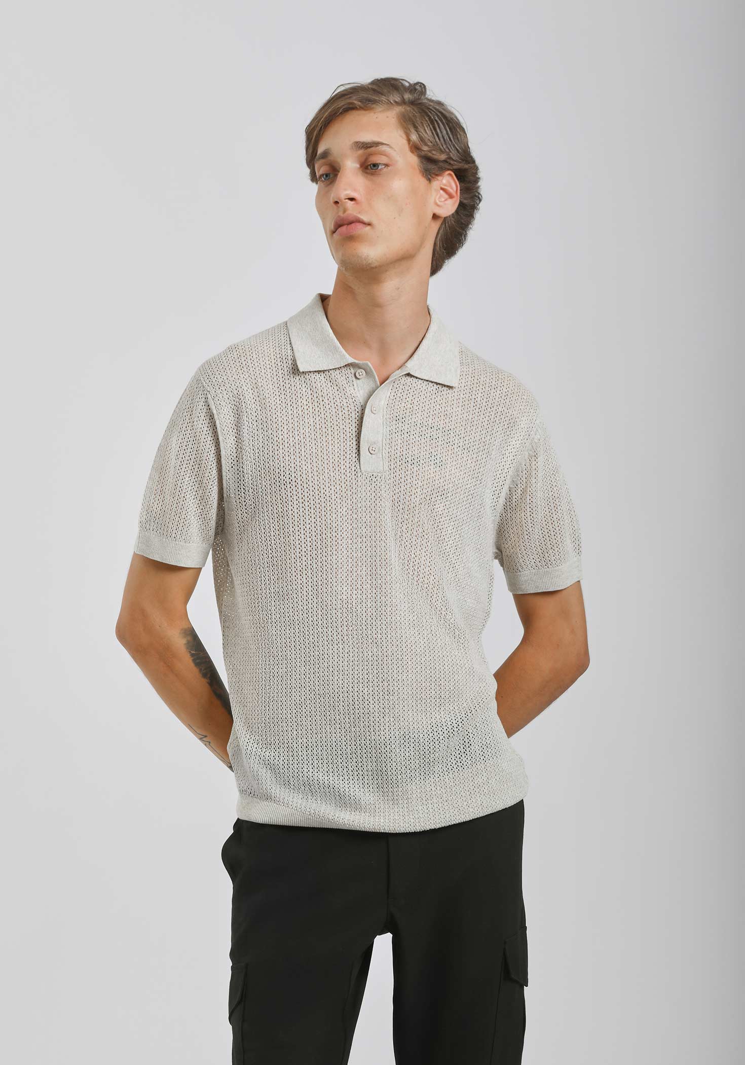 Polo in maglia forata|Colore:Beige melange