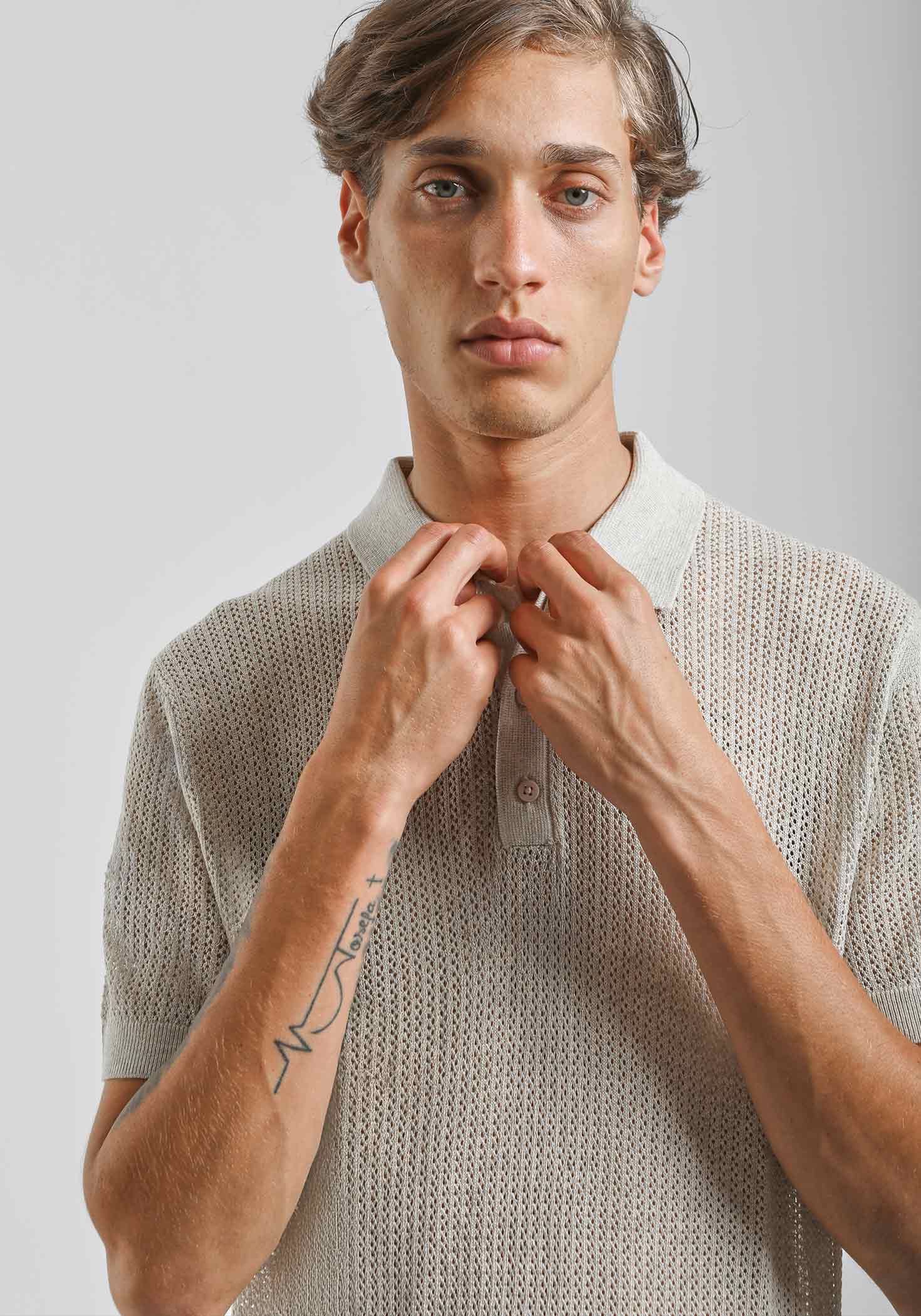 Polo in maglia forata|Colore:Beige melange