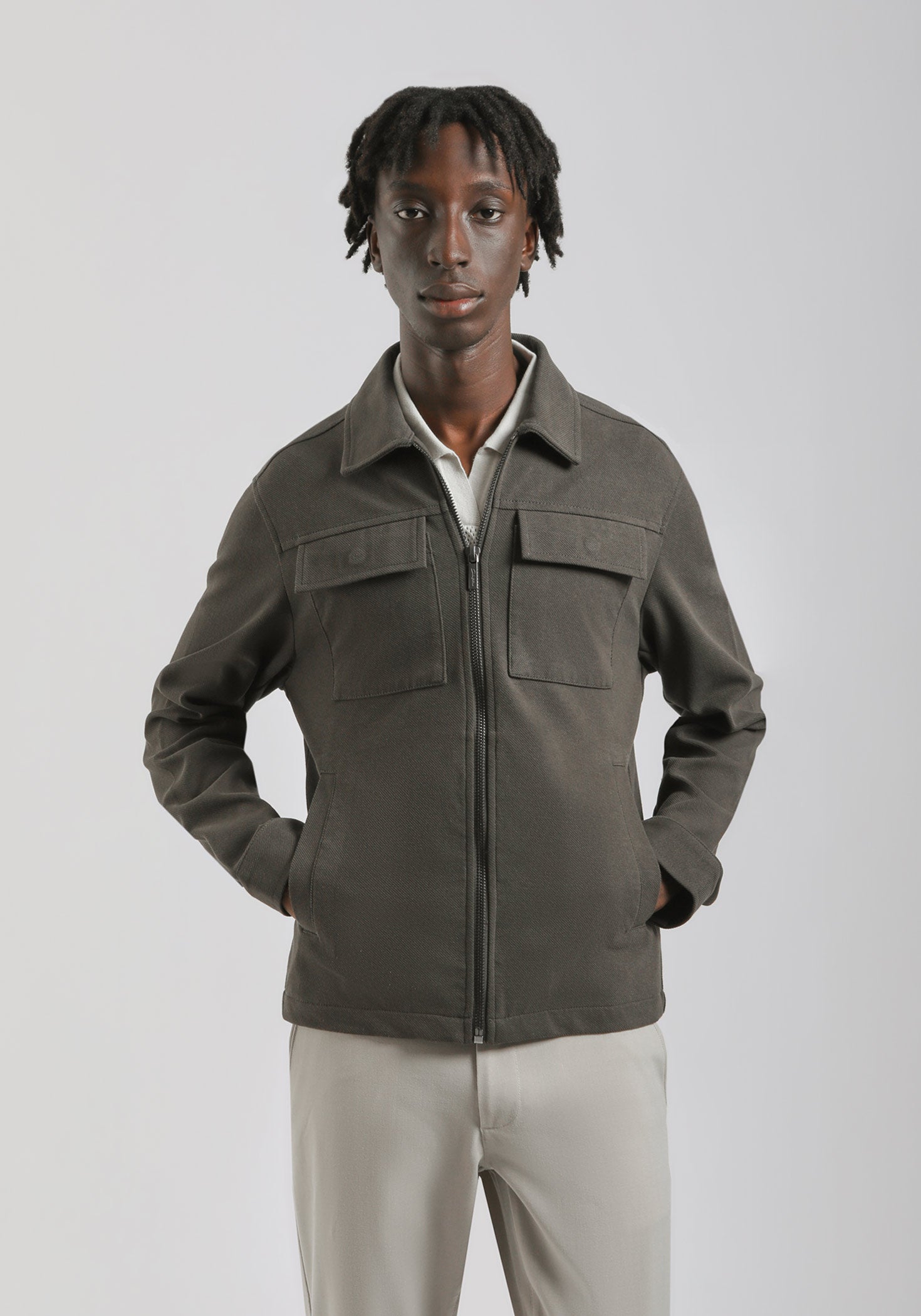 Giacca camicia effetto camoscio|Colore:Verde scuro