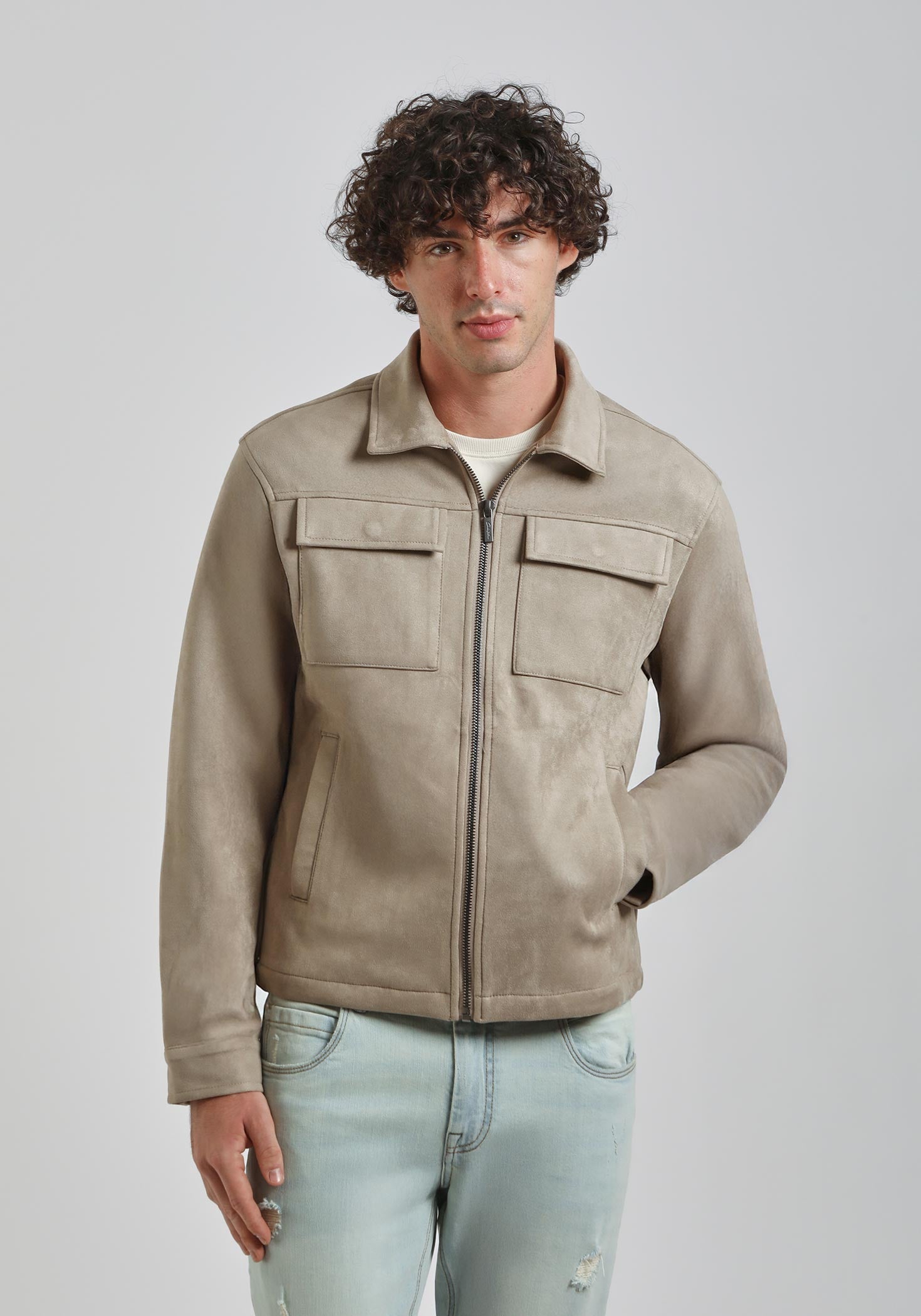 Giacca camicia effetto camoscio|Colore:Sabbia