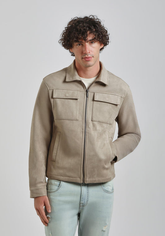 Giacca camicia effetto camoscio|Colore:Sabbia