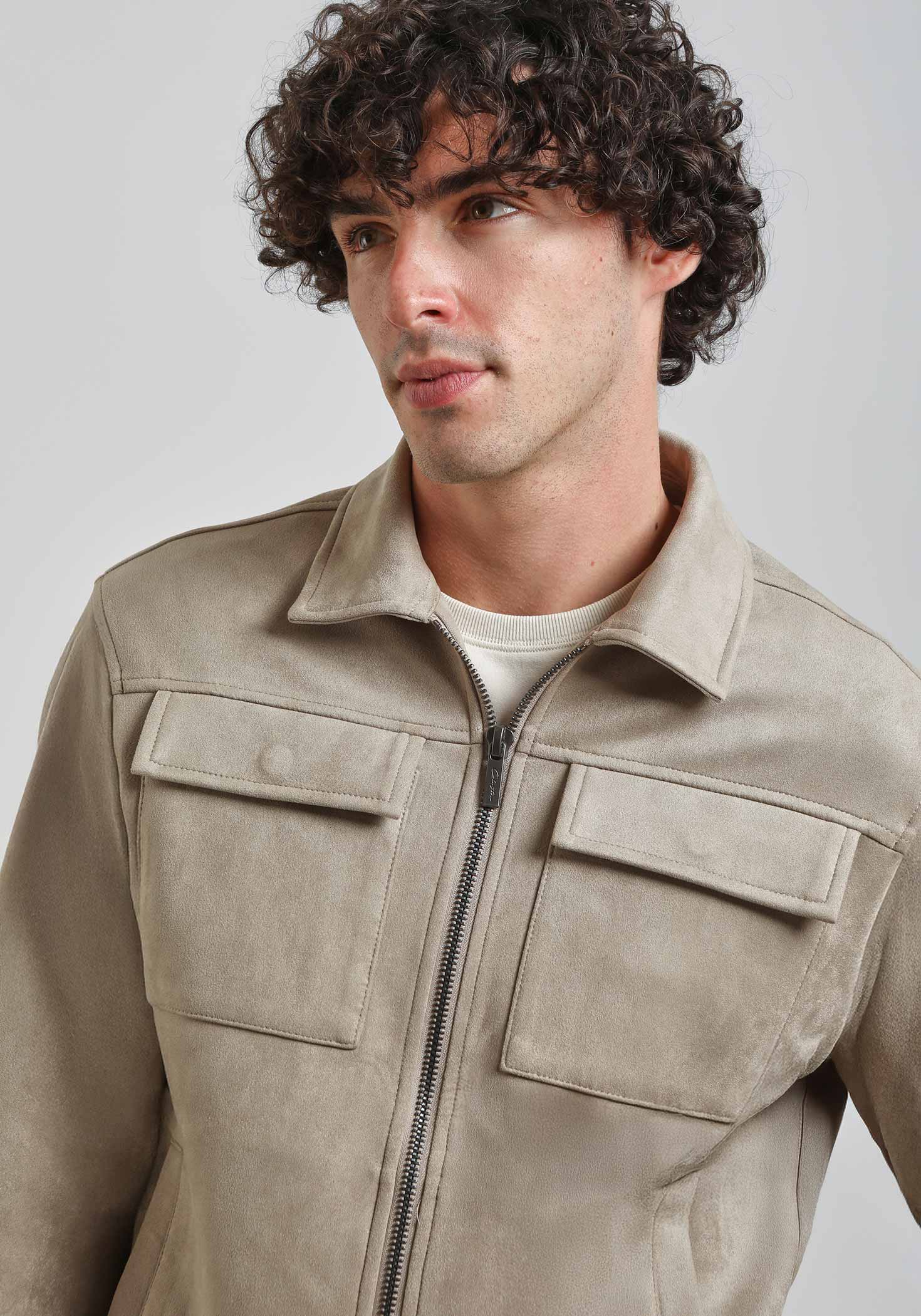 Giacca camicia effetto camoscio|Colore:Sabbia