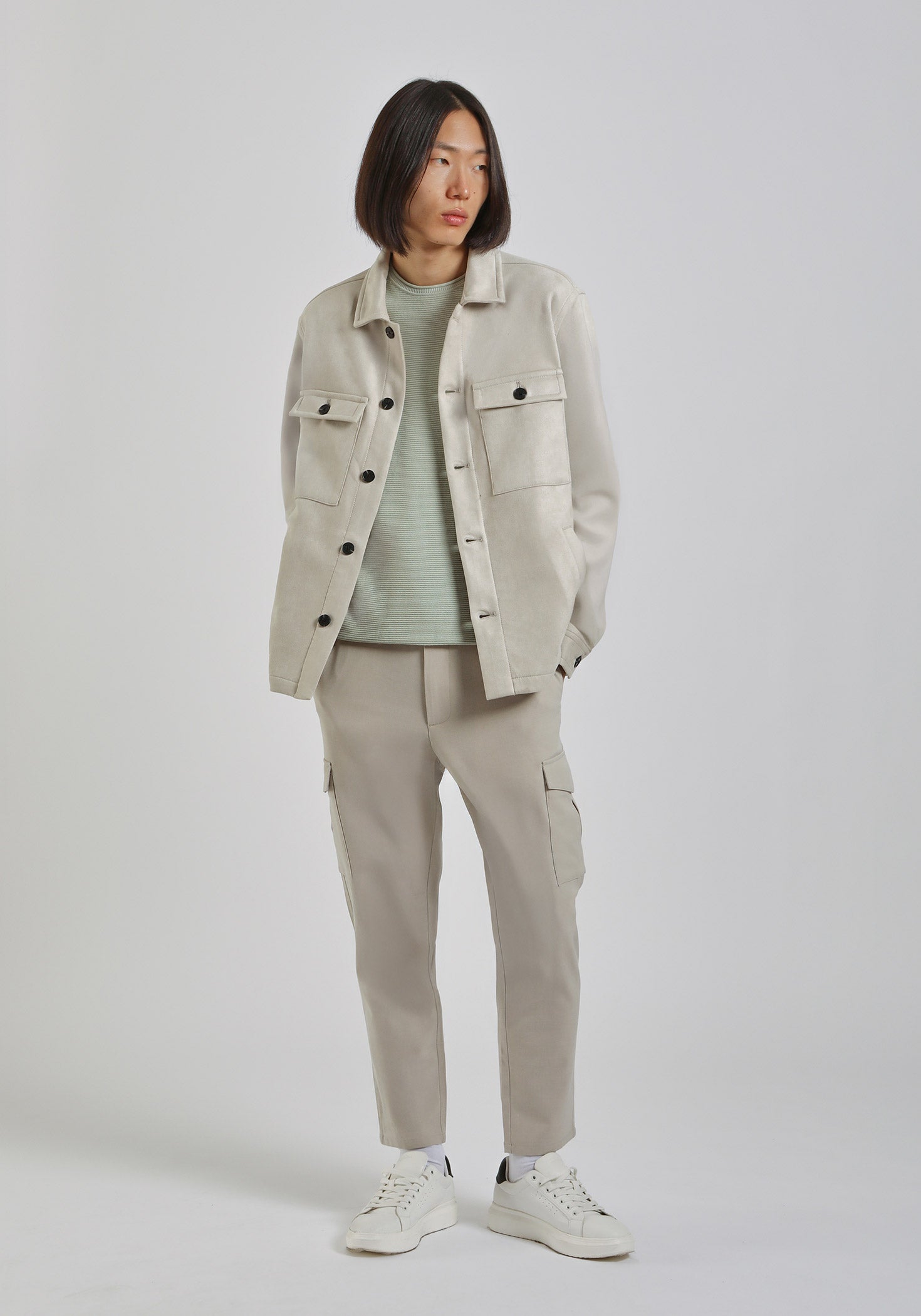 Giacca camicia effetto camoscio|Colore:Ghiaccio