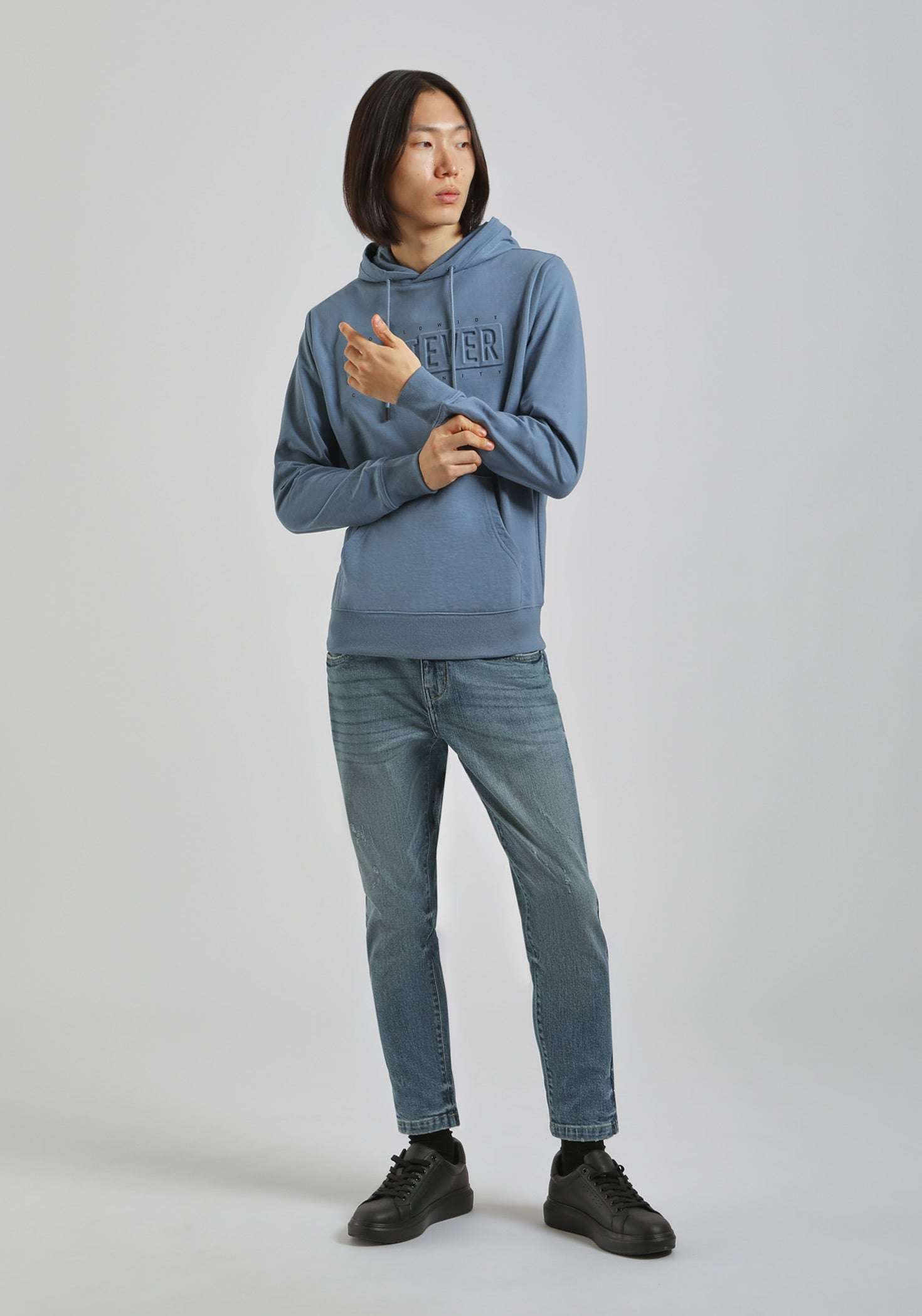 Felpa con cappuccio con stampa a rilievo|Colore:Ciano
