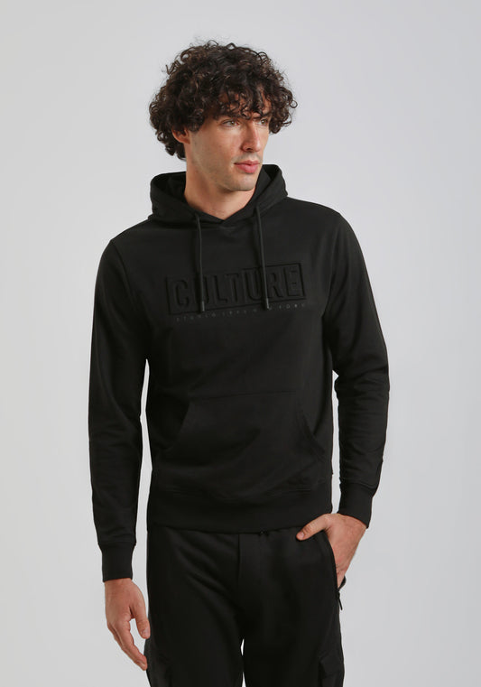 Felpa con cappuccio con stampa a rilievo|Colore:Nero