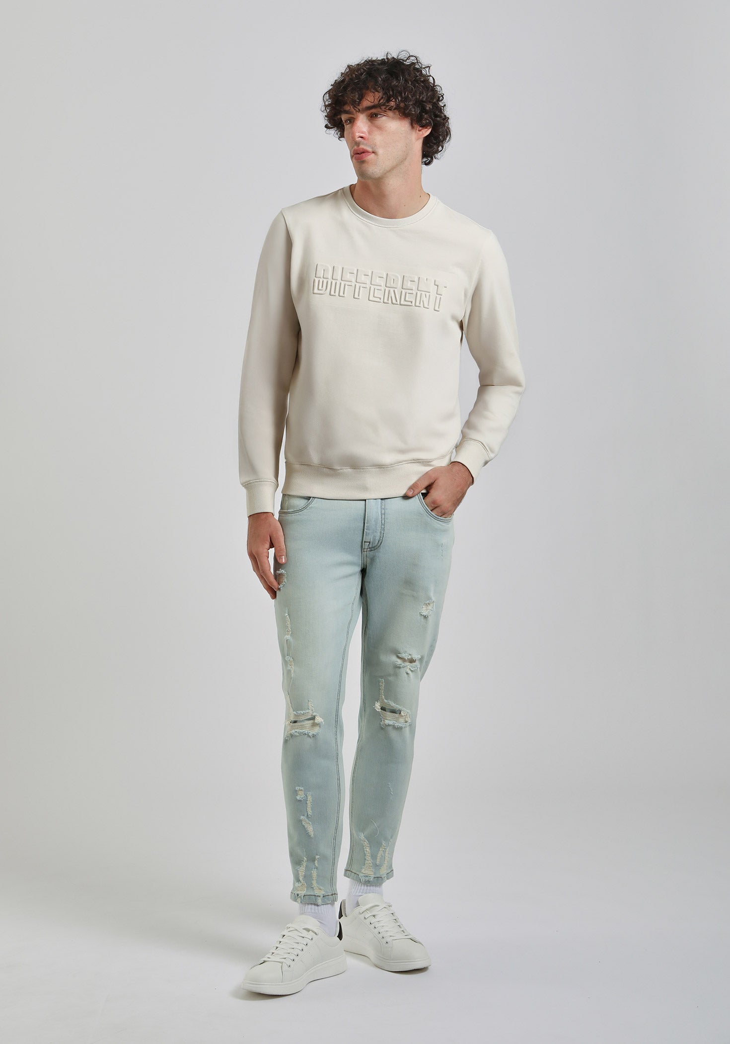 Felpa girocollo con stampa a rilievo|Colore:Ecrù