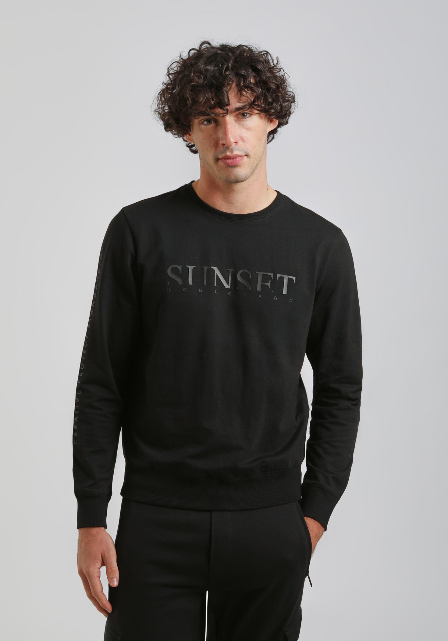 Felpa girocollo con stampa|Colore:Nero