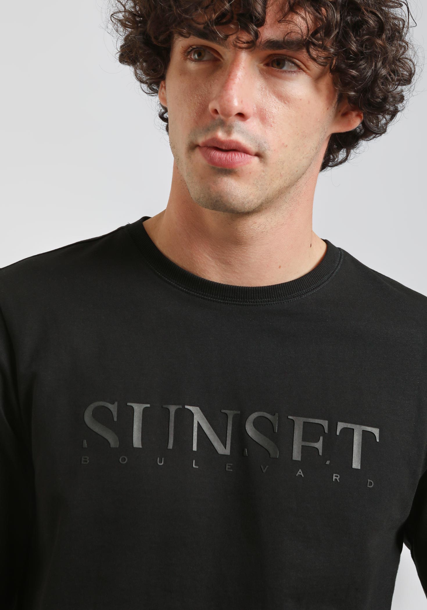 Felpa girocollo con stampa|Colore:Nero