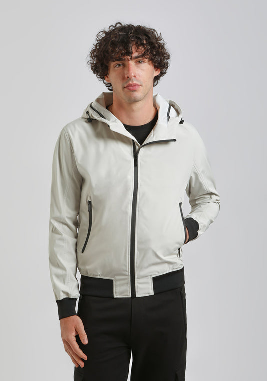 Giubbotto bomber in tessuto tecnico con cappuccio|Colore:Off white